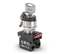 Baomain Interruptor selector de bloqueo de llave de 3 posiciones, interruptor de botón de cabeza de metal 2NO de 22 mm, certificado UL CSA, CE, TUV para panel de control industrial