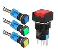 Baomain Paquete de 4 interruptores de botón momentáneos de 16 mm (5/8 pulgadas) 24 V CC con LED y enchufe precableado, 4 colores (rojo, amarillo, azul, verde), tapa cuadrada, SPDT de 5 pines 1NO+1NC