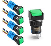Baomain Paquete de 5 interruptores de botón momentáneos de 16 mm (5/8 pulgadas) 12 V CC con LED y enchufe precableado, tapa cuadrada verde, SPDT de 5 pines 1NO+1NC, 5 A 250 V CA