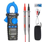 Baomain Pinza amperimétrica digital AC, T-RMS 6000 contadores multiuso, para corriente AC 60A/600A, tensión AC/DC, temperatura, diodo, resistencia, capacitancia, test de continuidad, NCV (BM1702)