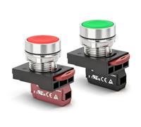 Baomain Surtido de 2 interruptores de botón momentáneos, verde (1NO) y rojo (1NC), cabeza de metal de 22 mm, certificado UL CSA CE TUV para panel de control industrial
