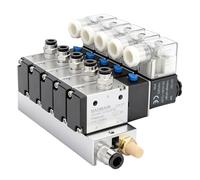 Baomain Válvula solenoide neumática de 5 espacios 3V210-08 12VDC PT1/4, 2 posiciones, colector de 3 vías con silenciador de base, juego de accesorios rápidos