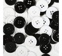 BaoQiu Botones de costura de 25 mm, color blanco y negro, paquete de 50 botones de resina plástica de 4 agujeros para manualidades