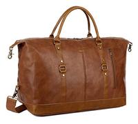 BAOSHA HB-14 - Bolsa de Viaje de Cuero para Fin de Semana, de Gran tamaño, para Hombres y Mujeres, Brown, L, Clásica