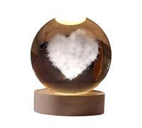 Baosity Lámpara de Mesa Esfera de Cristal Luz Nocturna LED USB Talla de Corazones Base de Madera Adorno Decoración para Dormitorio Sala Fiesta Cumpleaños, 6 cm de diámetro