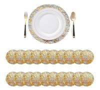 Baoswi 20 manteles individuales desechables negros y dorados, manteles individuales redondos de 33 cm de diámetro, malla prensada de lámina dorada, tapetes dorados para mesa de comedor, boda, fiesta