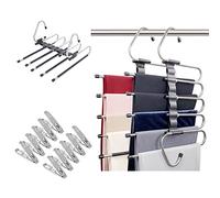 Baoswi Magic Pants - Perchas para ahorrar espacio, paquete de 2 para armario de múltiples capas, organizador multifuncional para pantalones, bufandas (2 unidades con 10 clips de metal)