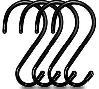 Baoswi Paquete de 4 ganchos en S grandes y resistentes de 15 cm, con revestimiento de goma negra, ganchos en S de metal con revestimiento de vinilo antideslizante para cocina, baño, dormitorio,