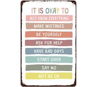 BAOTEG Cartel de metal retro con texto en inglés "It is Okay to Not Know Everything", divertido arte motivacional para aula, póster divertido novedoso para cocina, bar, club, garaje, jardín, granja