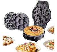 Baotkere Máquina de hacer donuts, máquina de sándwiches de waffle eléctrica de tres en uno, pastel de bocadillos de dibujos animados con tres placas no pegajosas intercambiables y desmontables