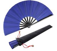 baotongle 2 abanicos de mano de seda plegables grandes, tai chi, abanico de mano plegable, paño de nailon, ventilador chino de Kung Fu con mangas de soporte, para decoración de danza, festival (azul)