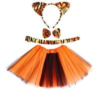 baotongle Disfraz de tigre, diadema, cola, pajarita, falda tutú, kit de disfraz de animales, accesorios para Halloween, animal, cosplay, cumpleaños, actuaciones en escenario