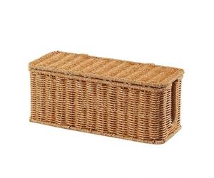 BaotyJie Organizador de Cables Caja Rectangular Gestionador de Cordones Almacenamiento de Rattan Funcional para Oficina Hogar, Caja Organizadora De Cables con Una Abertura