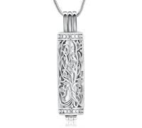 BAOWIQI Collar cilíndrico para cenizas de cremación, joyería de árbol de la vida, para mujeres y hombres, vial, colgante de cenizas de cremación, collar de urna conmemorativa, colgante de recuerdo de