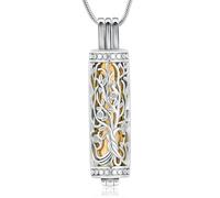 BAOWIQI Collar cilíndrico para cenizas de cremación, joyería de árbol de la vida, para mujeres y hombres, vial, colgante de cenizas de cremación, collar de urna conmemorativa, colgante de recuerdo de