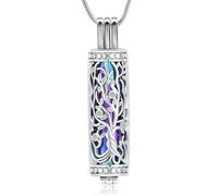 BAOWIQI Collar cilíndrico para cenizas de cremación, joyería de árbol de la vida, para mujeres y hombres, vial, colgante de cenizas de cremación, collar de urna conmemorativa, colgante de recuerdo de
