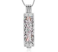 BAOWIQI Collar cilíndrico para cenizas de cremación, joyería de árbol de la vida, para mujeres y hombres, vial, colgante de cenizas de cremación, collar de urna conmemorativa, colgante de recuerdo de
