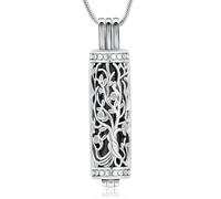 BAOWIQI Collar cilíndrico para cenizas de cremación, joyería de árbol de la vida, para mujeres y hombres, vial, colgante de cenizas de cremación, collar de urna conmemorativa, colgante de recuerdo de