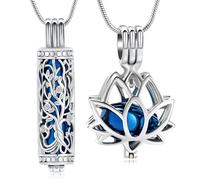 BAOWIQI Collar con colgante de árbol de la vida y loto para cenizas con circonita cúbica, resistente al agua, para mujeres, mantiene las cenizas humanas y las mascotas, regalo de condolencia, Acero