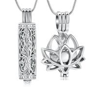 BAOWIQI Collar con colgante de árbol de la vida y loto para cenizas con circonita cúbica, resistente al agua, para mujeres, mantiene las cenizas humanas y las mascotas, regalo de condolencia, Acero