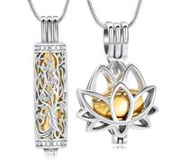 BAOWIQI Collar con colgante de árbol de la vida y loto para cenizas con circonita cúbica, resistente al agua, para mujeres, mantiene las cenizas humanas y las mascotas, regalo de condolencia, Acero