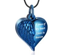 BAOWIQI Collar de urna de corazón con alas de ángel para cenizas, hipoalergénico, joyería de cremación, recuerdo conmemorativo para mujeres y hombres, Acero inoxidable, No es una piedra preciosa