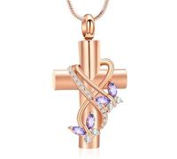 BAOWIQI Collar de urna de cruz de mariposa, joyería de cremación para cenizas para hombres y mujeres, colgante de cenizas conmemorativas para seres queridos, Acero inoxidable, No es una piedra