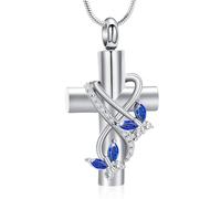 BAOWIQI Collar de urna de cruz de mariposa, joyería de cremación para cenizas para hombres y mujeres, colgante de cenizas conmemorativas para seres queridos, Acero inoxidable, No es una piedra