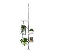 BAOYOUNI 4 Niveles Soporte para Planta Interior Telescópico Ajustable Estantes de Flores Metal Estantería para Exhibición de Macetas Organizador con 3 Bandejas y 1 Colgante, Marfil