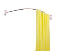 BAOYOUNI Barra para Cortina de Ducha Curva con Ventosas Sin Taladro Raíl de Cortinas Bañera Esquina Metal Universal, Fácil Montaje, para Baño, Vestidor, 115,5 X 15,5 cm