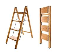 BAOYOUNI Escalera plegable de 4 escalones, portátil, ligera, de aluminio, con pedales anchos antideslizantes, capacidad de 330 libras para el hogar, cocina, jardín, oficina, color negro + grano de