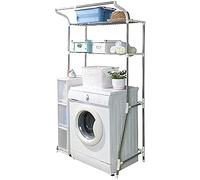 BAOYOUNI Estante de Almacenamiento Encima de la Lavadora Estanteria sobre Inodoro WC 2 Niveles Organizador para Cuarto Baño, Ahorra Espacio, Fácil Montaje, （62-101） x 48 x 173 cm, Blanco Marfil