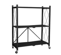 BAOYOUNI Estantería plegable de 3 niveles con ruedas, para cargas pesadas, 80 cm de ancho, estantería de metal, estable para cocina, salón, dormitorio, oficina, garaje, 80 x 34 x 93 cm, color negro