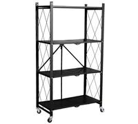 BAOYOUNI Estantería plegable de 4 niveles con ruedas, para cargas pesadas, 70 cm de ancho, estantería de metal, estable para cocina, salón, dormitorio, oficina, garaje, 70 x 34 x 127 cm, color negro