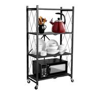 BAOYOUNI Estantería plegable de 4 niveles con ruedas, para cargas pesadas, 80 cm de ancho, estantería de metal, estable para cocina, salón, dormitorio, oficina, garaje, 80 x 34 x 134 cm, color negro