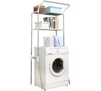 BAOYOUNI Estanteria sobre Lavadora 2 Niveles Estante Encima Almacenamiento de Inodoro WC Organizador para Cuarto Baño Ahorra Espacio, Fácil Montaje, 49,5 x 65,5 x 173 cm, Blanco Marfil