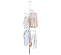 BAOYOUNI Perchero Telescópico para Colgar Ropa Portátil Tendedero de Suelo a Techo con 4 Brazos y 1 Gancho Altura Ajustable para Entradas, Pasillos, Dormitorios, Salones, Oficina, Marfil