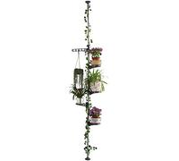 BAOYOUNI Soporte de Flores Plantas Telescópico de Interior Metal Estantería para Macetas Ajustable Soportes para Exhibición Decoración Estante de Almacenamiento con 4 Bandejas y 1 Gancho, Gris