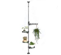 BAOYOUNI Soporte para Macetas de Interior 4 Niveles, Varilla Telescópica de Metal , Balda de Almacenamiento Decorativa Estante de Exhibición, Ajustable H (90-140cm) H(135-185cm), Gris