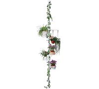 BAOYOUNI Soporte para Plantas Telescópica Metal Estante Flores Estantería de Exhibición para Macetas Altura Ajustable 5 Niveles 4 Plástico Bandejas y 1 Gancho, Decoración para Interior Balcón Esquina