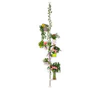 BAOYOUNI Soporte Plantas de Metal para Interior 7 Niveles (6 Bandeja y 1 Gancho) Estantería Decorativa de Macetas Flores Estante de Exhibición, Altura Ajustable 230-290cm, Marfil