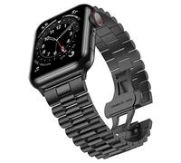 baozai Compatible con Apple Watch 44 mm 42 mm Series 6/5/4/3/2/1/SE, correa de acero inoxidable iWatch con cierre plegable de mariposa para hombres (3 filas, negro, 44 mm/42 mm)
