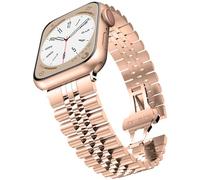 baozai Compatible con Apple Watch Band 44 mm 42 mm, iWatch SE & Series 6 5 4 3 2 1 correa de acero inoxidable con cierre plegable de mariposa para hombres (oro rosa)
