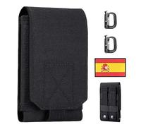 BAPLONEX ® Funda Móvil para Llevar en Cinturón + 2 Mosquetones Tácticos + Parche Bandera España | Bolsa Táctica EDC Porta Móvil para Actividad Aire Libre, Deportes, Pesca, Militar, Trabajo.