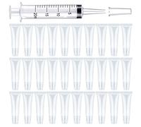 BAQI 30 tubos vacíos transparentes de 10 ml para brillo de labios con 1 jeringa de plástico de 20 ml, tubo de brillo de labios vacío recargable, tubo suave para mujeres y niñas, bálsamo labial para