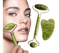 BAQI Jade Roller & Gua Sha Set, Natural Green Slimming Facial Skin Roller Massager Tool para el tratamiento de la hinchazón de los ojos, estiramiento de la piel, rejuvenecimiento de la cara y el cuello