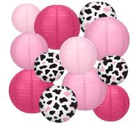 Baquler 12 piezas de decoración de fiesta de vaquera occidental, linternas de papel de vaca rosa, decoraciones de papel colgantes para granja, baby shower, despedida de soltero, cumpleaños, rodeo