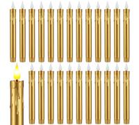 Baquler 24 velas cónicas sin llama doradas de 8.8 pulgadas, funciona con | Varillas de vela a granel, sin batería, candelabro LED parpadeante, decoración de ventana, boda, Halloween, Navidad, plástico