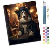 Bar Beer Dog Gentleman Scotch Shepherd,Pintura Por Números Para Adultos Y Niños，Con Pinceles,Pintura Acrílica Para Niñas,Kits De Pintura Acrílica Por Números Sobre Lienzo,40X50 Cm,Sin marco