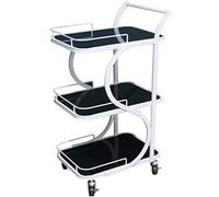 Bar Cart with Wheels and Handle Hotel Luxury Large Capacity 3 Floors Serving Cart,Living Room Wrought Iron S Shape Drink Cart,Household Products(Black+White-84 * 45 * 34Cm)